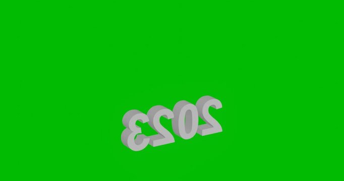 Animation of rotation of a white 2023 year symbol with shadow. Simple and complex rotation. Seamless looped 4k animation on green chroma key background