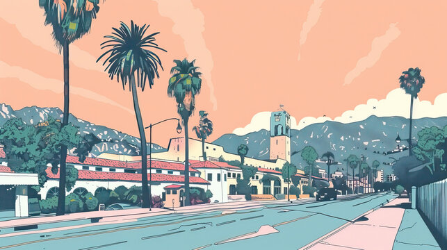 Risograph riso print travel poster, card, wallpaper or banner illustration, modern, isolated, clear, simple of Glendale, Arizona, USA. Artistic, screen printing, stencil