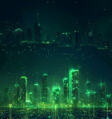 Futuristic Smart Cyber City illustration: Innovative Urban Landscape in Digital Circuitry, futuristic technology concept, Graphic Resources, Wallpapers, Brochure, Websites, banner design, Advertising,