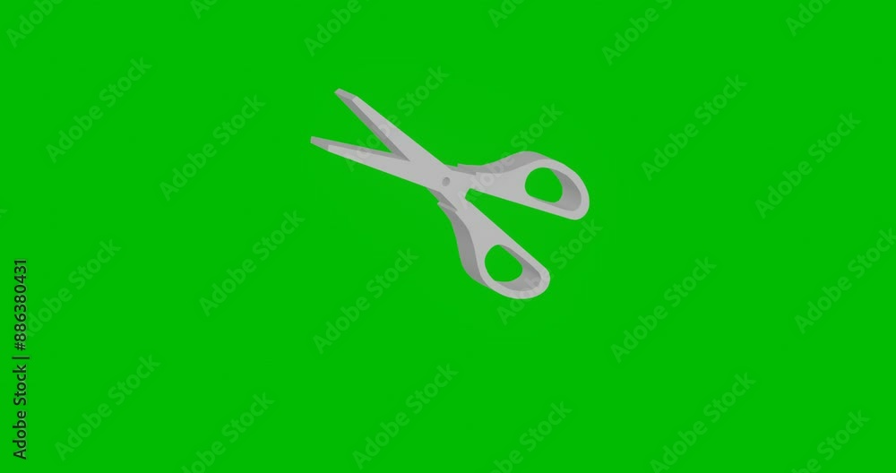 Poster animation of rotation of a white scissors symbol with shadow. simple and complex rotation. seamless 