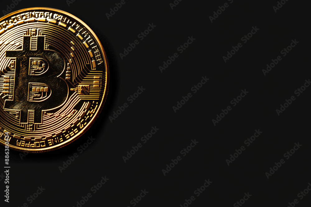 Aufkleber centered bitcoin cryptocurrency symbol on solid black background with copy space - minimalist repres