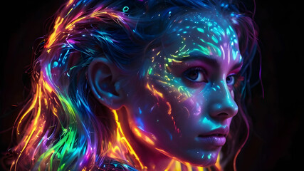 A portrait of a girl made with colored threads