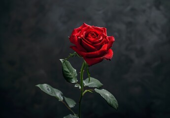 Fototapeta premium Single Red Rose on Black Background - Valentine's Day