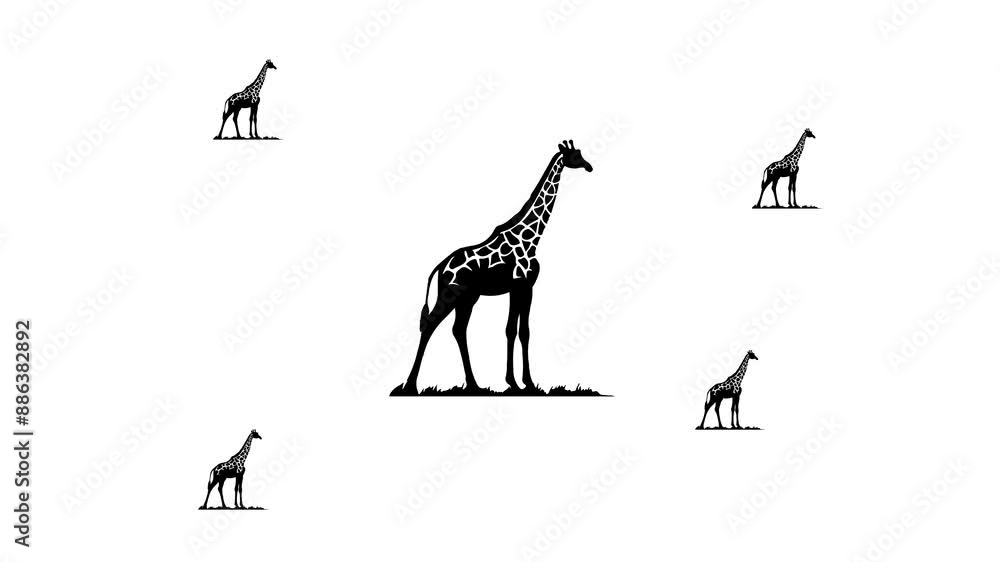 Poster zoom in and out animation the wild giraffe symbol. large black symbol in the center and four small s