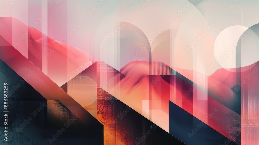 Poster a digital abstract artwork with geometric shapes and gradients, suitable for modern design.