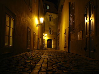 Vintage lanterns on night streets

