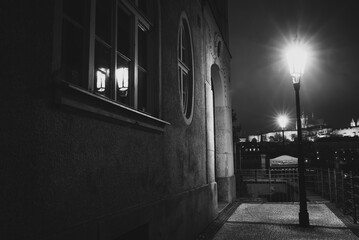 Vintage lanterns on night streets
