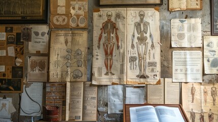 Vintage Anatomy Charts on a Wall.