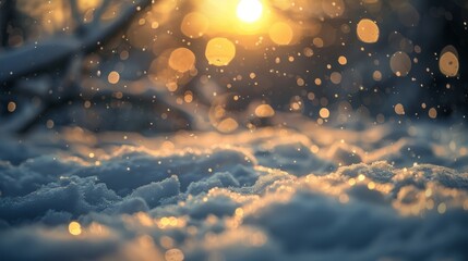 Fresh Snow Falling At Sunset With Bokeh