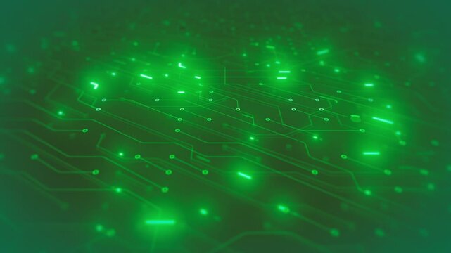 Computer Motherboard Chipset Background/ Animation of an abstract technology background with electronics chipset circuits connected and depth of field blur