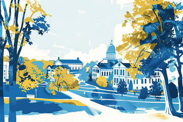 Risograph riso print travel poster, card, wallpaper or banner illustration, modern, isolated, clear, simple of High Point, North Carolina, USA. Artistic, screen printing, stencil