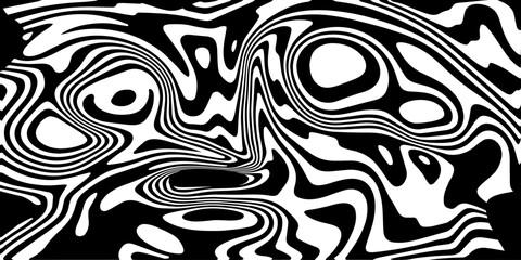 Retro vector groovy striped psychedelic ripple background. Cool bold black and white background. Positive vibes funky optical illusion modern  street wear print or wavy rave trippy website backdrop