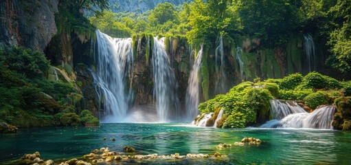 Obraz premium Waterfalls Cascading Into a Tranquil Pool