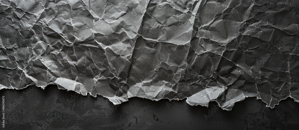 Poster vintage ragged black paper on a gray backdrop with ample copy space image for your text.