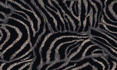 Elegant Black Tiger Skin Pattern Vector Illustration With Seamless Design. Animal Striped Skin Fur Pattern Texture Background