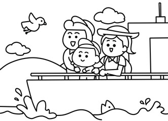 Family traveling on the boat .