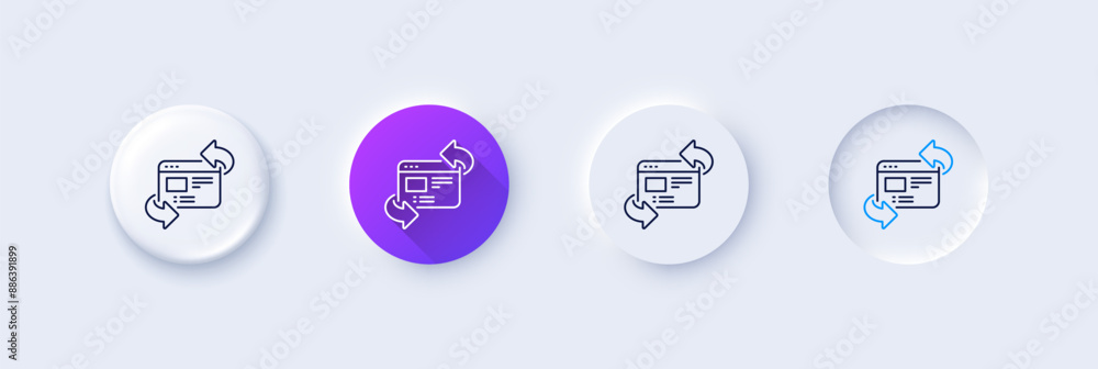 Poster refresh website line icon. neumorphic, purple gradient, 3d pin buttons. update web page sign. line i