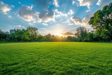 Obraz premium Sunset Over a Lush Green Meadow
