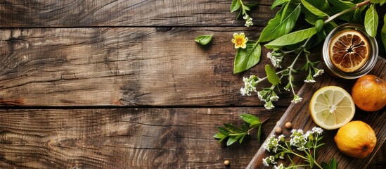 Items displayed on the table's surface with copy space image available.
