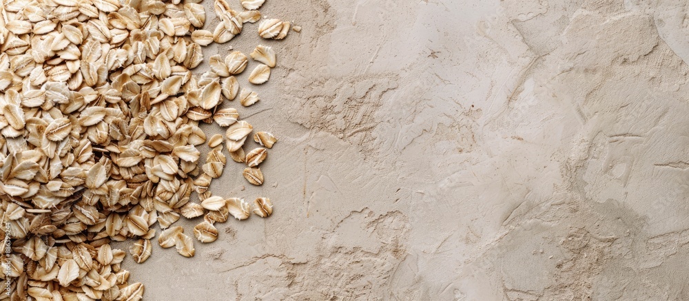 Poster uncooked rolled oats positioned on a table with ample space for adding text or images.