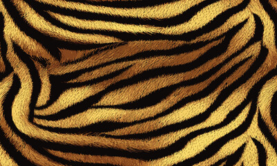 Tiger Skin Pattern Vector Illustration With Exotic Texture. Animal Striped Skin Fur Pattern Texture Background