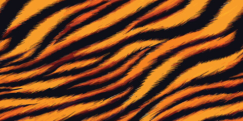 Wild And Fierce Tiger Skin Pattern Vector Illustration Seamless Design. Animal Striped Skin Fur Pattern Texture Background