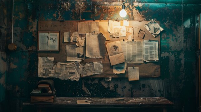Old Bulletin Board in a Dark Room. - Powered by Adobe