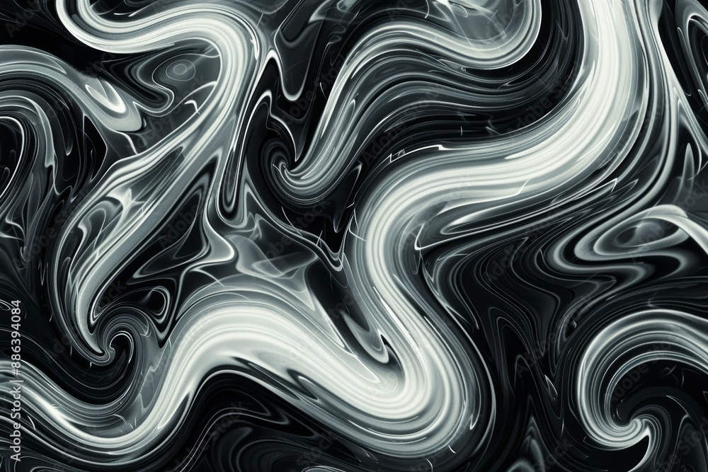 Poster vector digital noise creates intricate black and white swirls on a dark background, digital noise fo