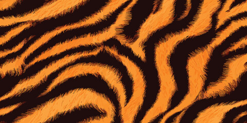Tiger Skin Pattern Vector Illustration With Exotic Texture. Animal Striped Skin Fur Pattern Texture Background