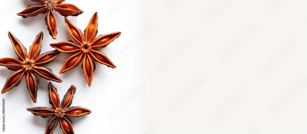 Poster star anise resting on a clear white background with ample copy space image.