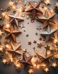 Many stars arranged in a circle with lights, Christmas background