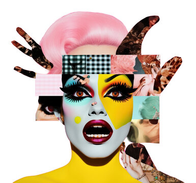 PNG  Symbolic mixed collage graphic element representing of drag queen female person adult.