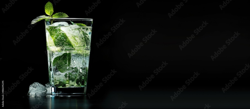 Poster Mojito cocktail displayed on a black background with space for text or images. image with copy space