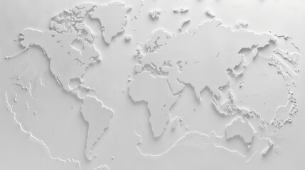 3D White World Map Embossed.