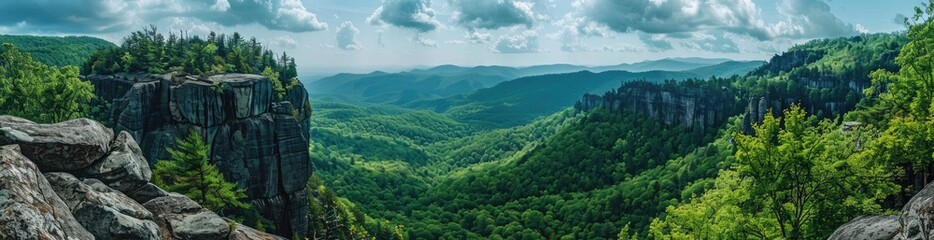 Obraz premium Panoramic View of Lush Mountain Ranges