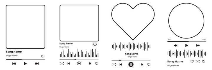 Music player interface template for romantic gift. Song plaque frame for album photo. 