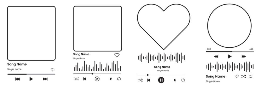 Music player interface template for romantic gift. Song plaque frame for album photo. 