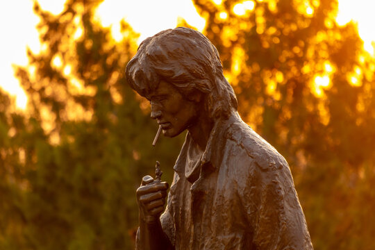 Elista, Republic of Kalmykia, Russia - April 13, 2024: Monument to Viktor Tsoi in Kalmykia