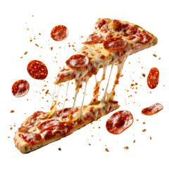 Levitating Pizza Slices with Pepperoni and Melted Cheese - Ultra Realistic Italian Cuisine in Rich Colors cut out dicut PNG on transparent
