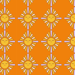 Geometrical retro pattern. Sunshine illustration. Print for greeting card, wrapping paper, textile, wallpaper and invitation background.