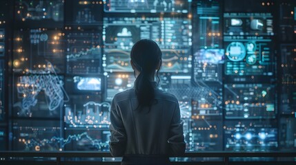 Futuristic Tech Startup Developing New Networking Protocol with Holograms and Virtual Interfaces in Sleek Lab