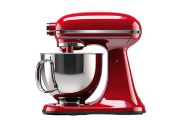A Red Stand Mixer, Ready to Create Culinary Delights on a White or Clear Surface PNG Transparent Background