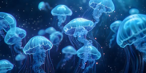 Abstract Ocean Glowing Jellyfish Underwater Scene