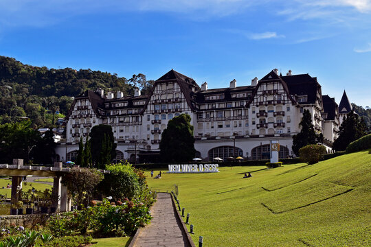 PETROPOLIS, RIO DE JANEIRO, BRAZIL - May 27, 2023: Quitandinha Palace Hotel facade