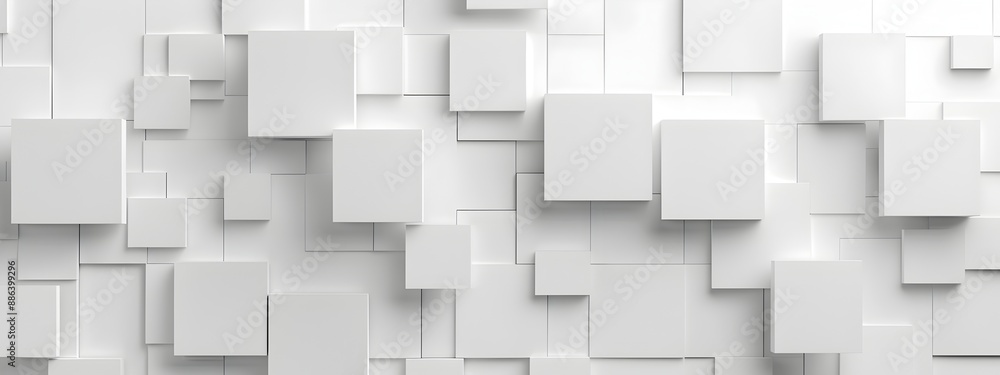 Poster white background with geometric pattern of squares and cubes, 3d rendering. minimalist design for we