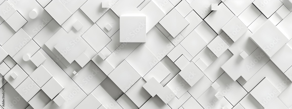 Poster white background with geometric pattern of squares and cubes, 3d rendering. minimalist design for we