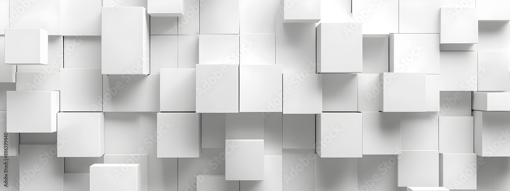 Poster white background with geometric pattern of squares and cubes, 3d rendering. minimalist design for we