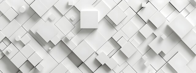 White background with geometric pattern of squares and cubes, 3D rendering. Minimalist design for web banner or presentation