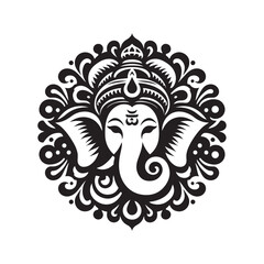 black silhouette lord ganesha logo head vector