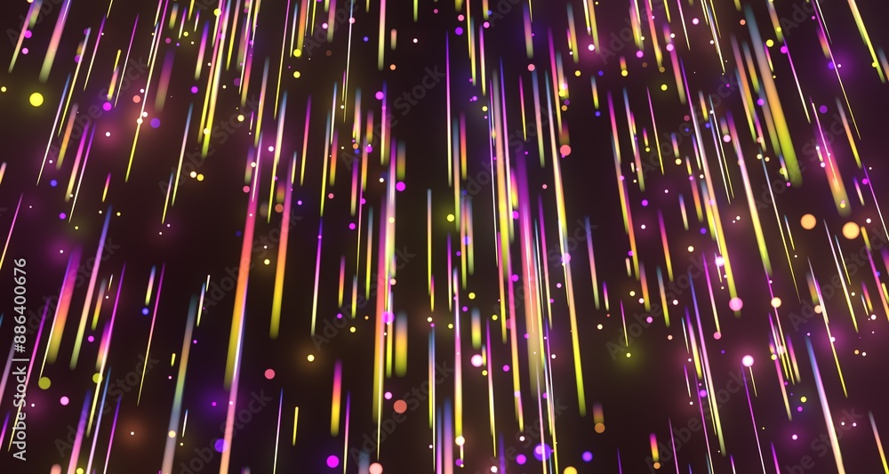 Poster neon streams move along curved trajectory on black